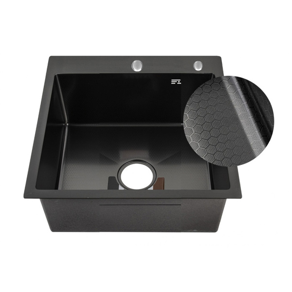 Мойка врезная 600х480х220, черный декор